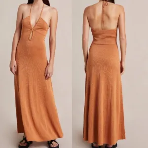Bec &amp;‎ Bridge Indya Knit Maxi Dress Orange Halter Neck Metallic Size 10
