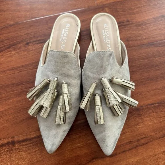 Bells &amp; Becks Mirella Pointed Toe Tassel Mule Gold Women’s EU 40 Size 10 $385