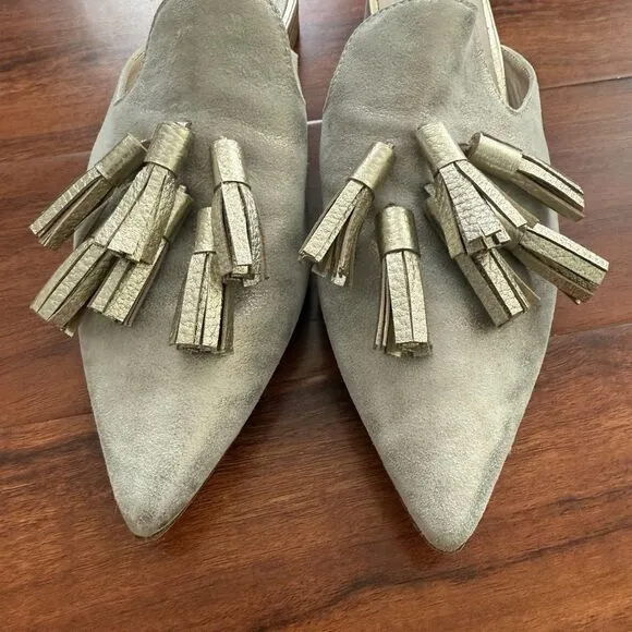 Bells &amp; Becks Mirella Pointed Toe Tassel Mule Gold Women’s EU 40 Size 10 $385