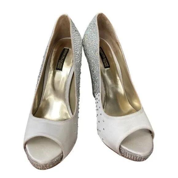 Benjamin Adams Silver Silk/Swarovski Crystal Shoes - Size 9