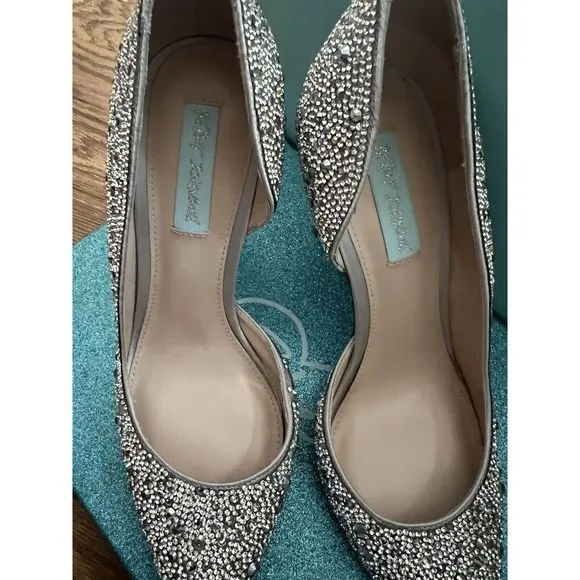 Betsey Johnson BLUE Women's pumps shoes Hazil SILVER D'Orsay 8,5 CRYSTAL wedding