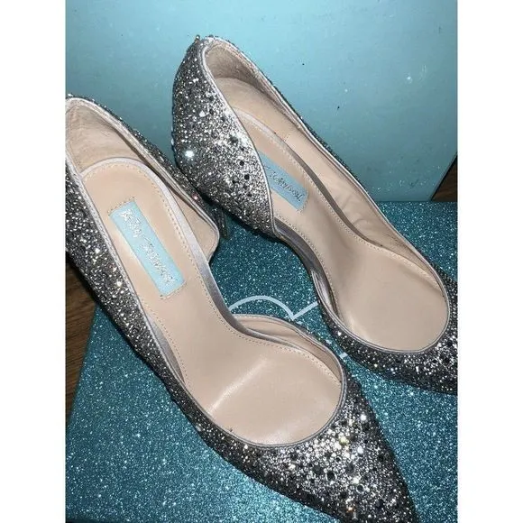 Betsey Johnson BLUE Women's pumps shoes Hazil SILVER D'Orsay 8,5 CRYSTAL wedding