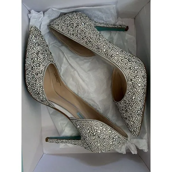 Betsey Johnson BLUE Women's pumps shoes Hazil SILVER D'Orsay 8,5 CRYSTAL wedding
