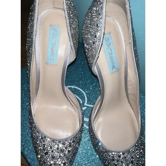 Betsey Johnson BLUE Women's pumps shoes Hazil SILVER D'Orsay 8,5 CRYSTAL wedding