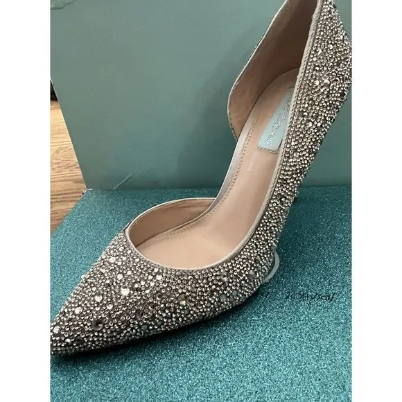 Betsey Johnson BLUE Women's pumps shoes Hazil SILVER D'Orsay 8,5 CRYSTAL wedding