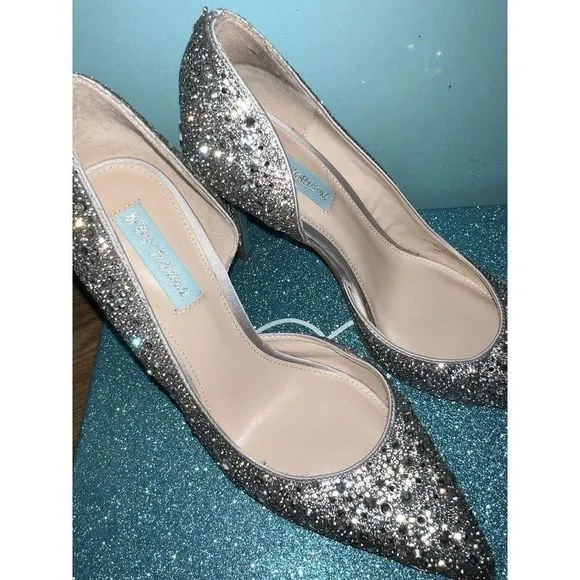 Betsey Johnson BLUE Women's pumps shoes Hazil SILVER D'Orsay 8,5 CRYSTAL wedding