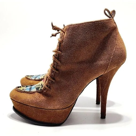 BETSEY JOHNSON Edenn Pump High Heel Ankle Bootie Rust Multi Eden Size 8.5 Shoe