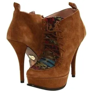 BETSEY JOHNSON Edenn Pump High Heel Ankle Bootie Rust Multi Eden Size 8.5 Shoe