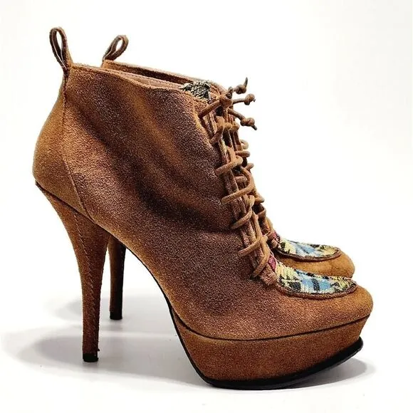 BETSEY JOHNSON Edenn Pump High Heel Ankle Bootie Rust Multi Eden Size 8.5 Shoe