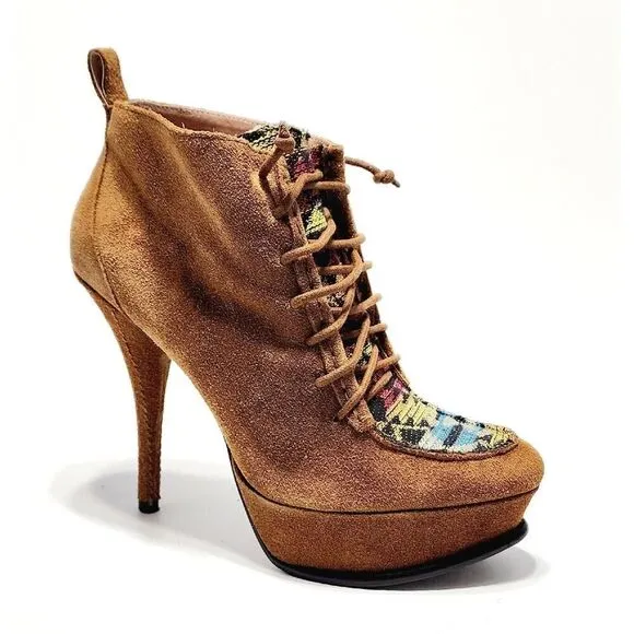 BETSEY JOHNSON Edenn Pump High Heel Ankle Bootie Rust Multi Eden Size 8.5 Shoe