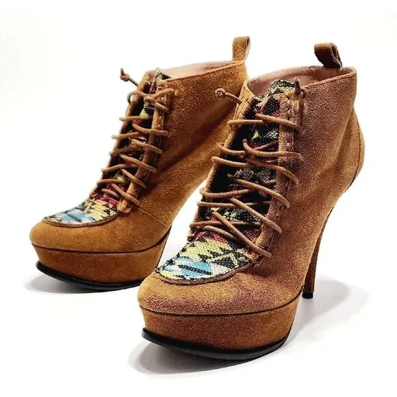 BETSEY JOHNSON Edenn Pump High Heel Ankle Bootie Rust Multi Eden Size 8.5 Shoe