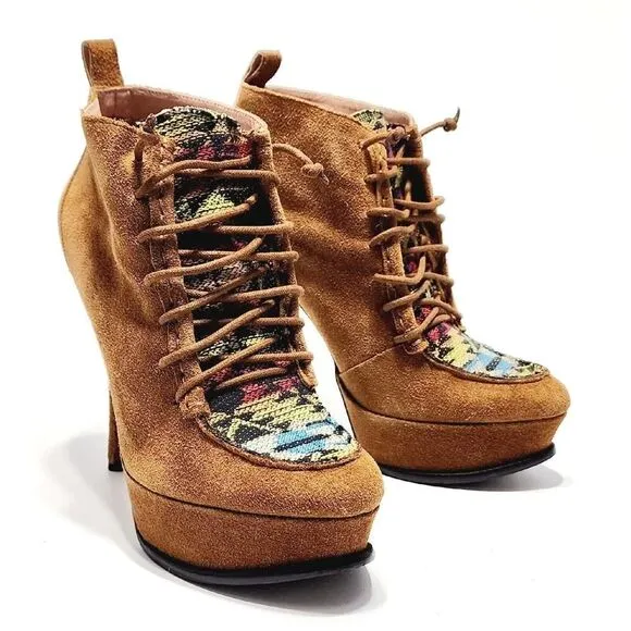 BETSEY JOHNSON Edenn Pump High Heel Ankle Bootie Rust Multi Eden Size 8.5 Shoe