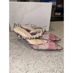 Betsey Johnson Evey Pearl Floral Print Dress Mules Sandals Heels Women's 6.5 M