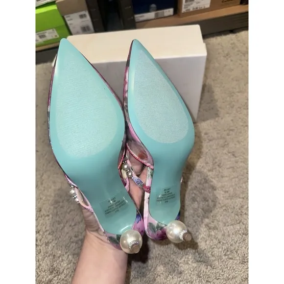 Betsey Johnson Evey Pearl Floral Print Dress Mules Sandals Heels Women's 6.5 M
