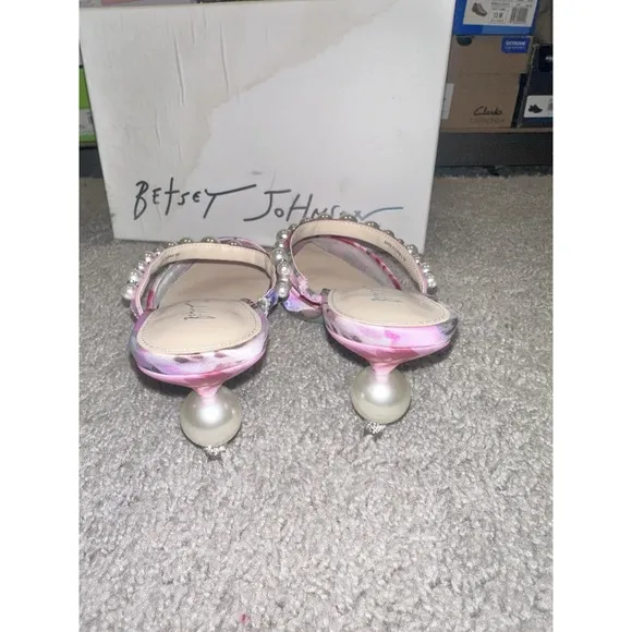 Betsey Johnson Evey Pearl Floral Print Dress Mules Sandals Heels Women's 6.5 M