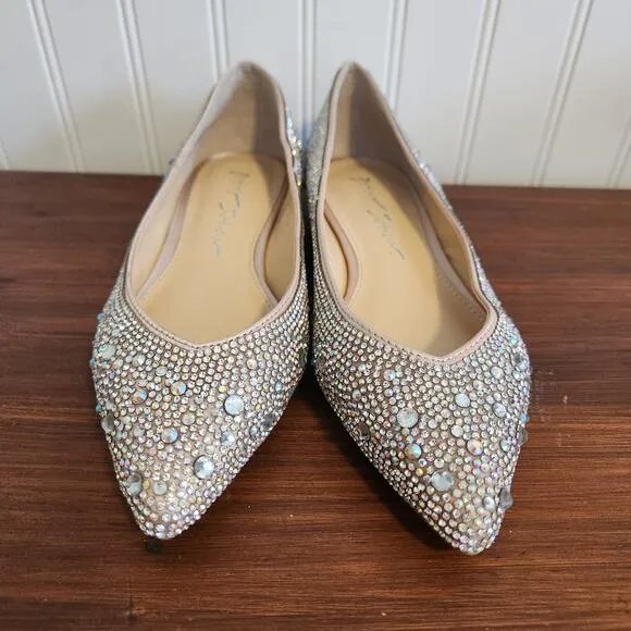 Betsey Johnson Girls Size 3.5 Crystal Wedding Day Flats Blue Bottom New
