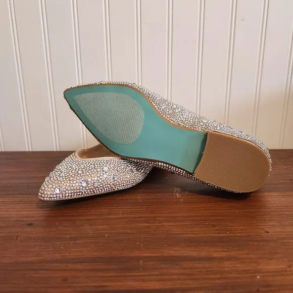 Betsey Johnson Girls Size 3.5 Crystal Wedding Day Flats Blue Bottom New