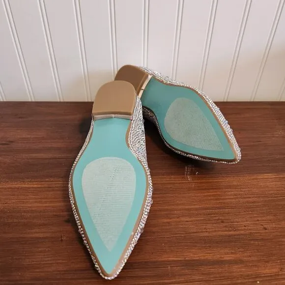 Betsey Johnson Girls Size 3.5 Crystal Wedding Day Flats Blue Bottom New
