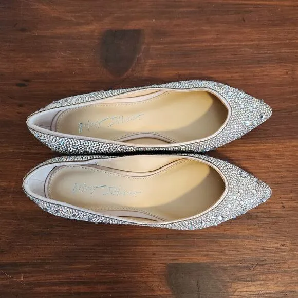 Betsey Johnson Girls Size 3.5 Crystal Wedding Day Flats Blue Bottom New