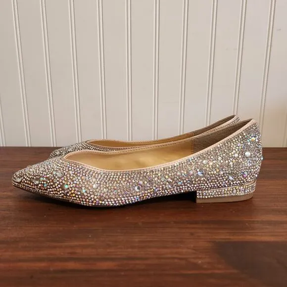 Betsey Johnson Girls Size 3.5 Crystal Wedding Day Flats Blue Bottom New