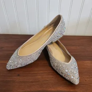 Betsey Johnson Girls Size 3.5 Crystal Wedding Day Flats Blue Bottom New