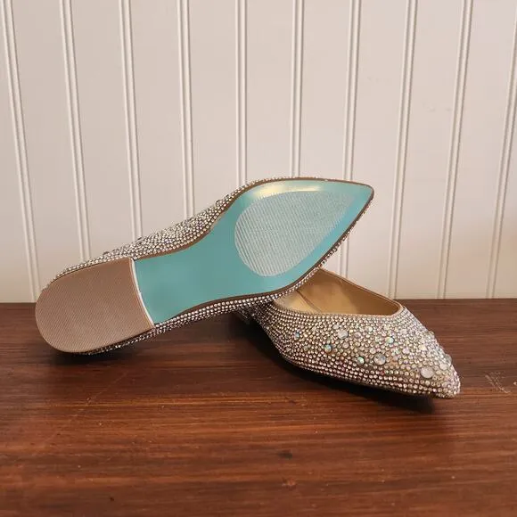 Betsey Johnson Girls Size 3.5 Crystal Wedding Day Flats Blue Bottom New