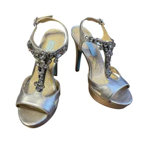 Betsey Johnson - Luke Sz. 6.5M Silver Jeweled T-Strap 4-inch heel. PROM