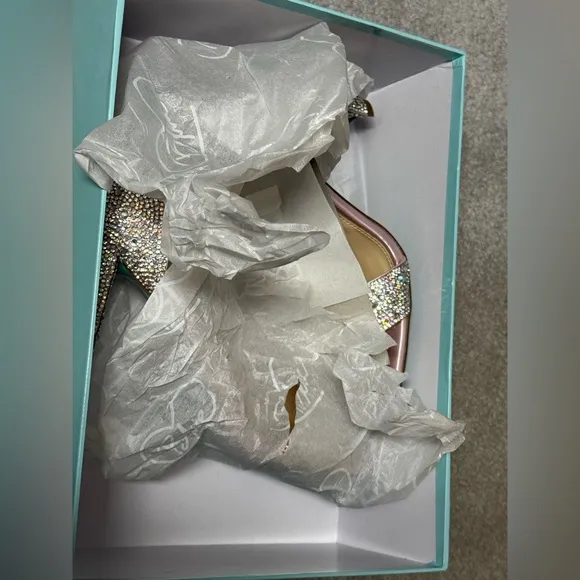 Betsey Johnson SB Rina Crystal Petal Pink Heels 7.5 NEW wedding prom party