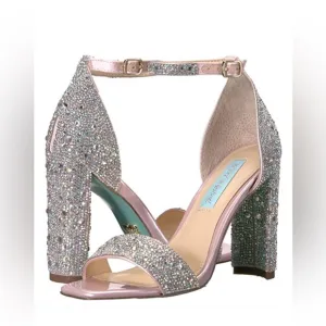 Betsey Johnson SB Rina Crystal Petal Pink Heels 7.5 NEW wedding prom party
