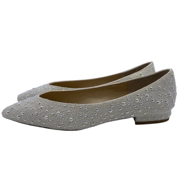 Betsey Johnson Womens Shoes Jude Flats Sz 7 Silver Pearl Wedding Slip On Classic