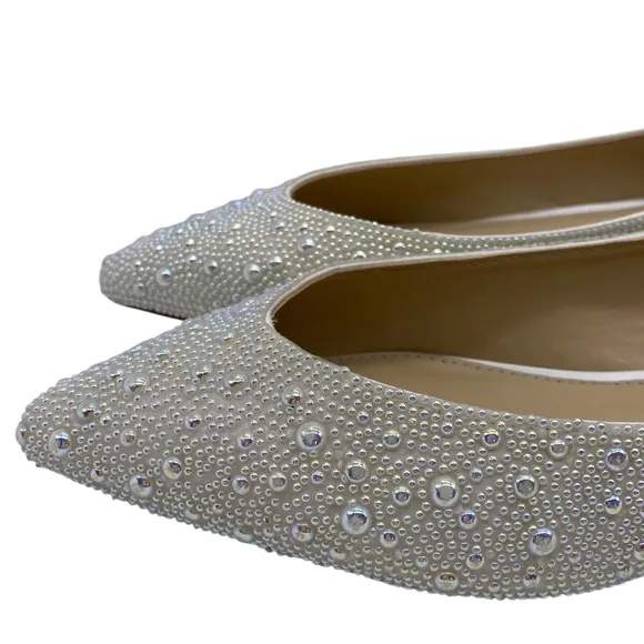 Betsey Johnson Womens Shoes Jude Flats Sz 7 Silver Pearl Wedding Slip On Classic