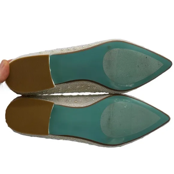 Betsey Johnson Womens Shoes Jude Flats Sz 7 Silver Pearl Wedding Slip On Classic