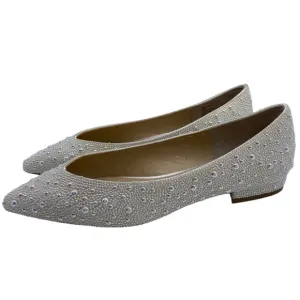 Betsey Johnson Womens Shoes Jude Flats Sz 7 Silver Pearl Wedding Slip On Classic