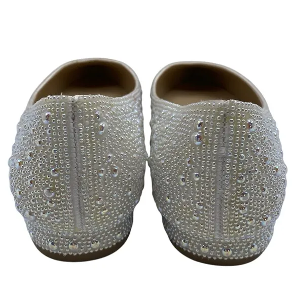 Betsey Johnson Womens Shoes Jude Flats Sz 7 Silver Pearl Wedding Slip On Classic