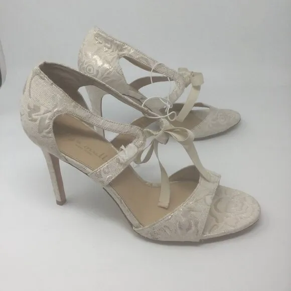 Bettye Muller Heels Open Toe Floral Cream Shoes 10