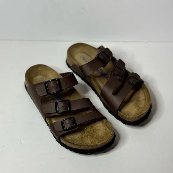 Betula By Birkenstock Size 37 Brown Strappy Sandals Slides Soft Footbed