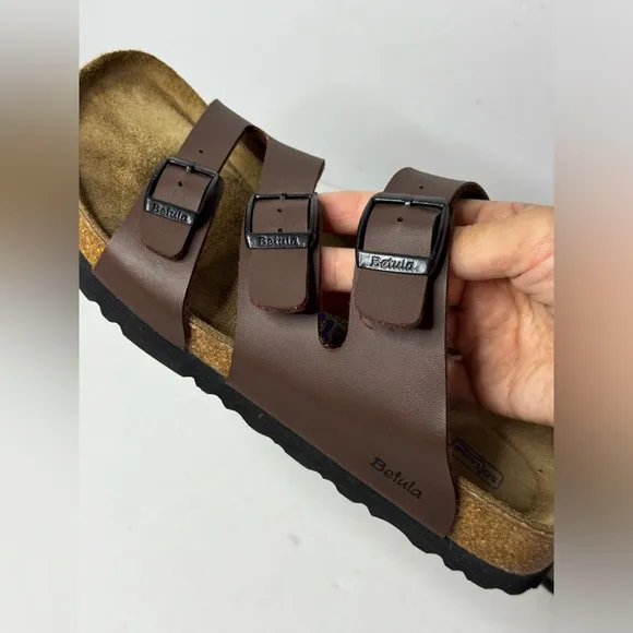 Betula By Birkenstock Size 37 Brown Strappy Sandals Slides Soft Footbed