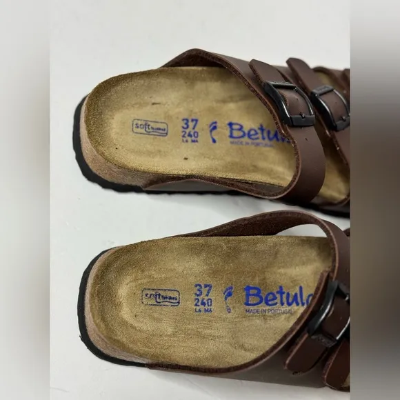 Betula By Birkenstock Size 37 Brown Strappy Sandals Slides Soft Footbed