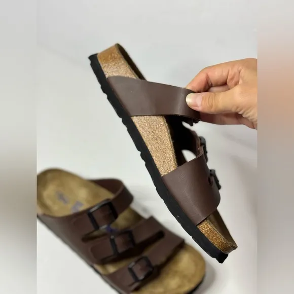 Betula By Birkenstock Size 37 Brown Strappy Sandals Slides Soft Footbed