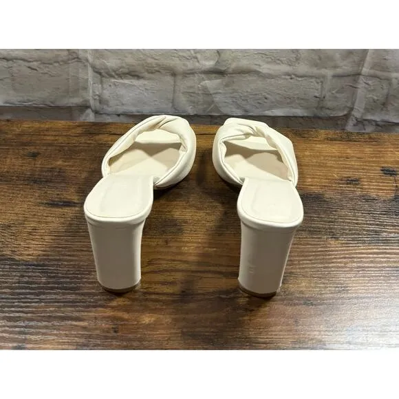 Billini Sz 10 Cream Twist Knot 3.5&quot; inch Heel Mule Summer Vacation Cruise NWOT