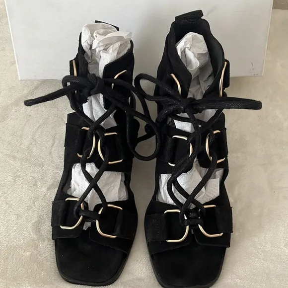 BIMBA Y LOLA strappy suede black sandals Sz 6