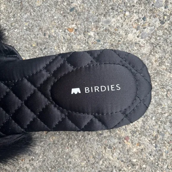 Birdies Black Mink Fur-Trimmed Women's Mules