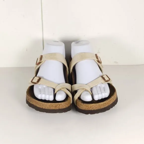 Birkenstock Women's Mayari US8 EU39 BirkoFlor Pearl White Strappy Slide sandals