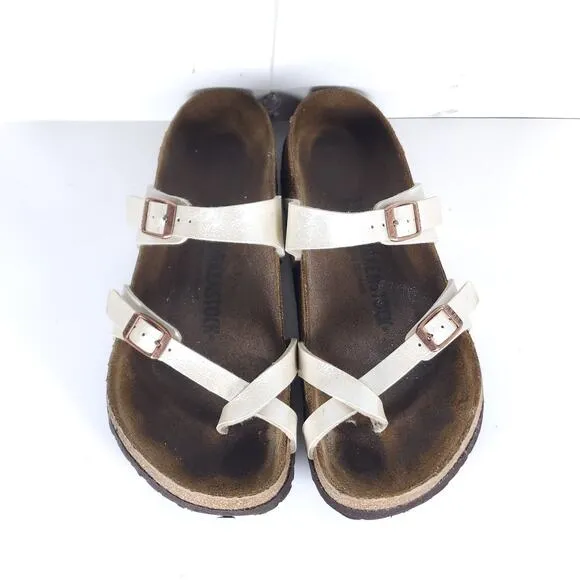 Birkenstock Women's Mayari US8 EU39 BirkoFlor Pearl White Strappy Slide sandals