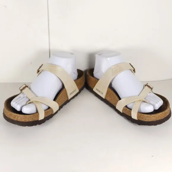 Birkenstock Women's Mayari US8 EU39 BirkoFlor Pearl White Strappy Slide sandals
