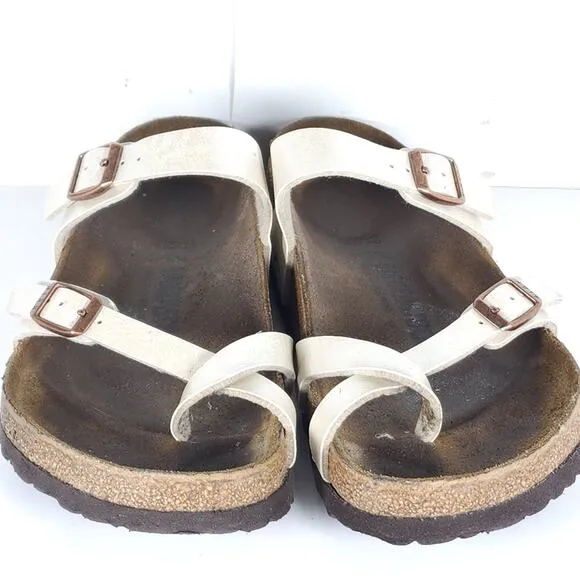 Birkenstock Women's Mayari US8 EU39 BirkoFlor Pearl White Strappy Slide sandals