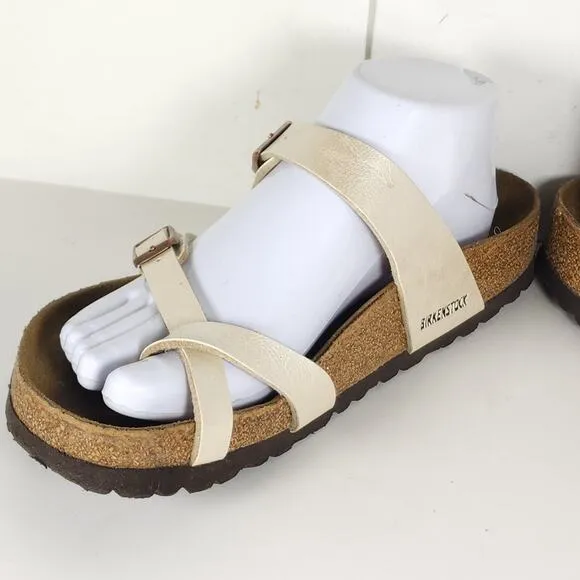 Birkenstock Women's Mayari US8 EU39 BirkoFlor Pearl White Strappy Slide sandals