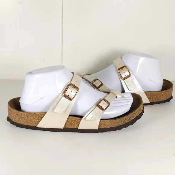 Birkenstock Women's Mayari US8 EU39 BirkoFlor Pearl White Strappy Slide sandals