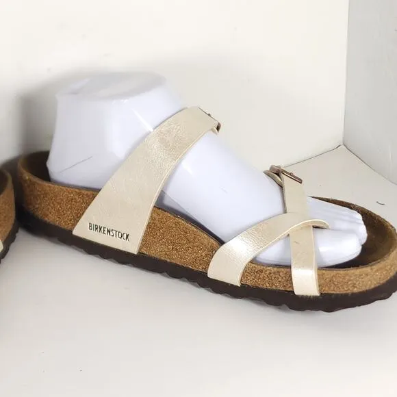 Birkenstock Women's Mayari US8 EU39 BirkoFlor Pearl White Strappy Slide sandals