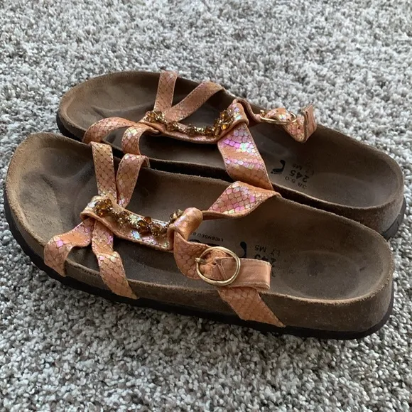 Birkenstocks Women's Betula Rhinestone Jewel Iridescent Leather Strappy Sandals